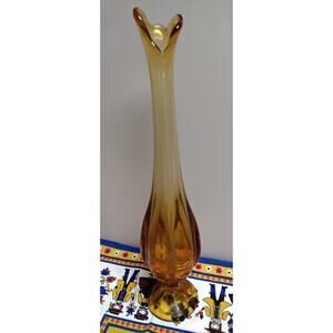 Viking Glass Amber Swung Vase 3 pedal 3 seam 1960's MCM